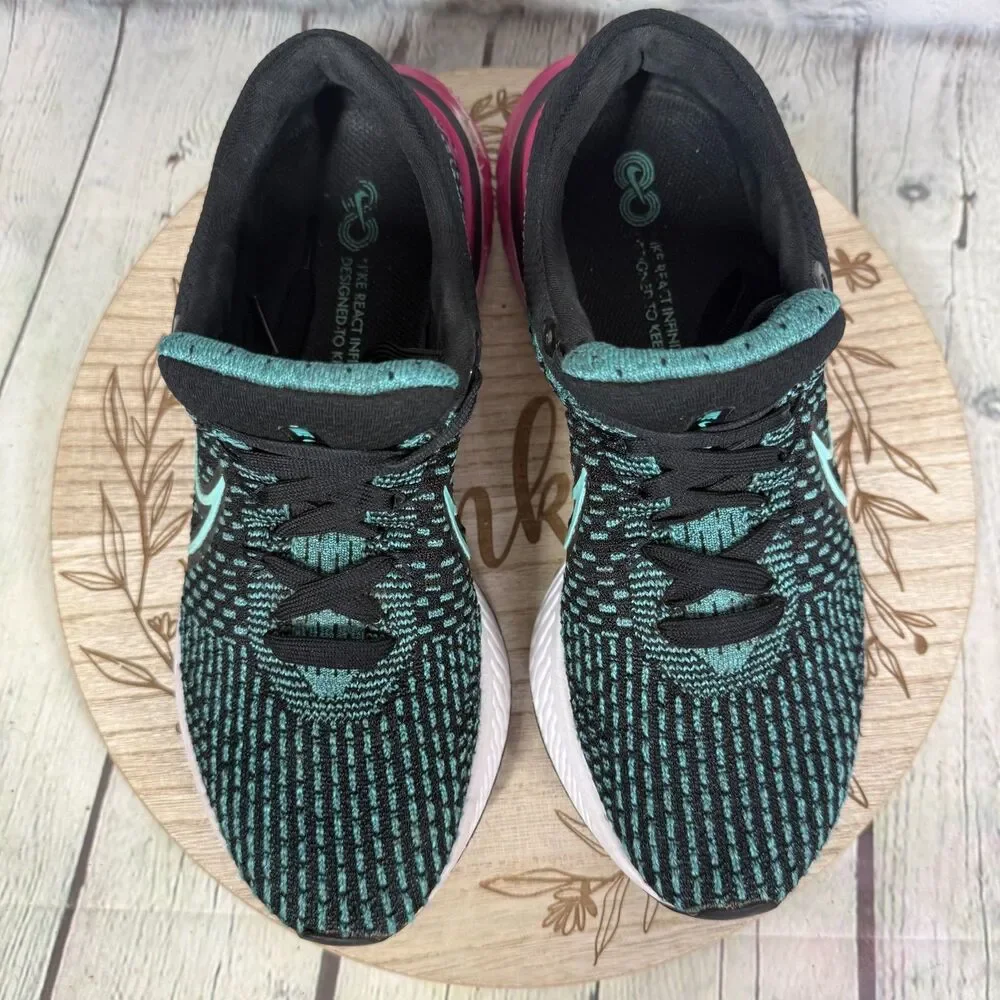 Nike React Infinity Run Flyknit 3 Black Teal Pink Running Shoes Women’s 9